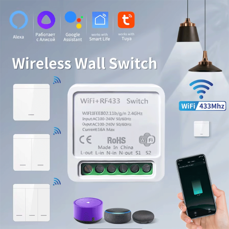 Smart Home Alexa - Inteligentny włącznik światła WiFi Tuya, bezprzewodowy