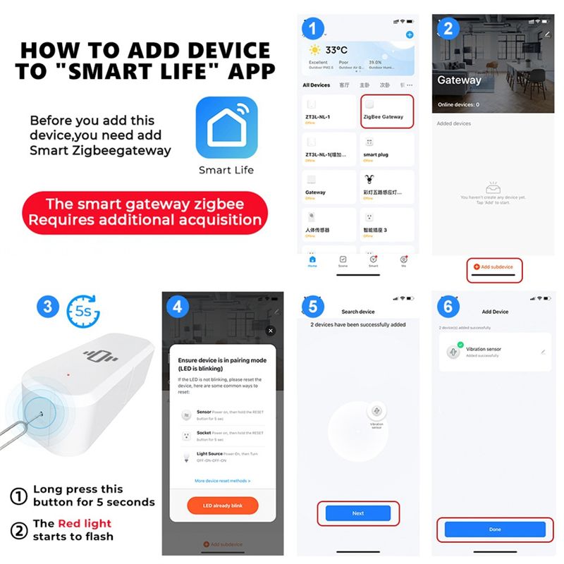 Czujnik wibracji Zigbee AA87,  – Smart Home Notifications recenzja i cena