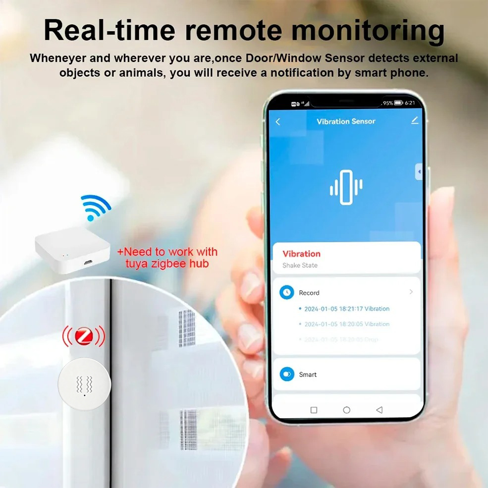 Czujnik wibracji Tuya Zigbee,  – Smart Home Notifications recenzja i cena